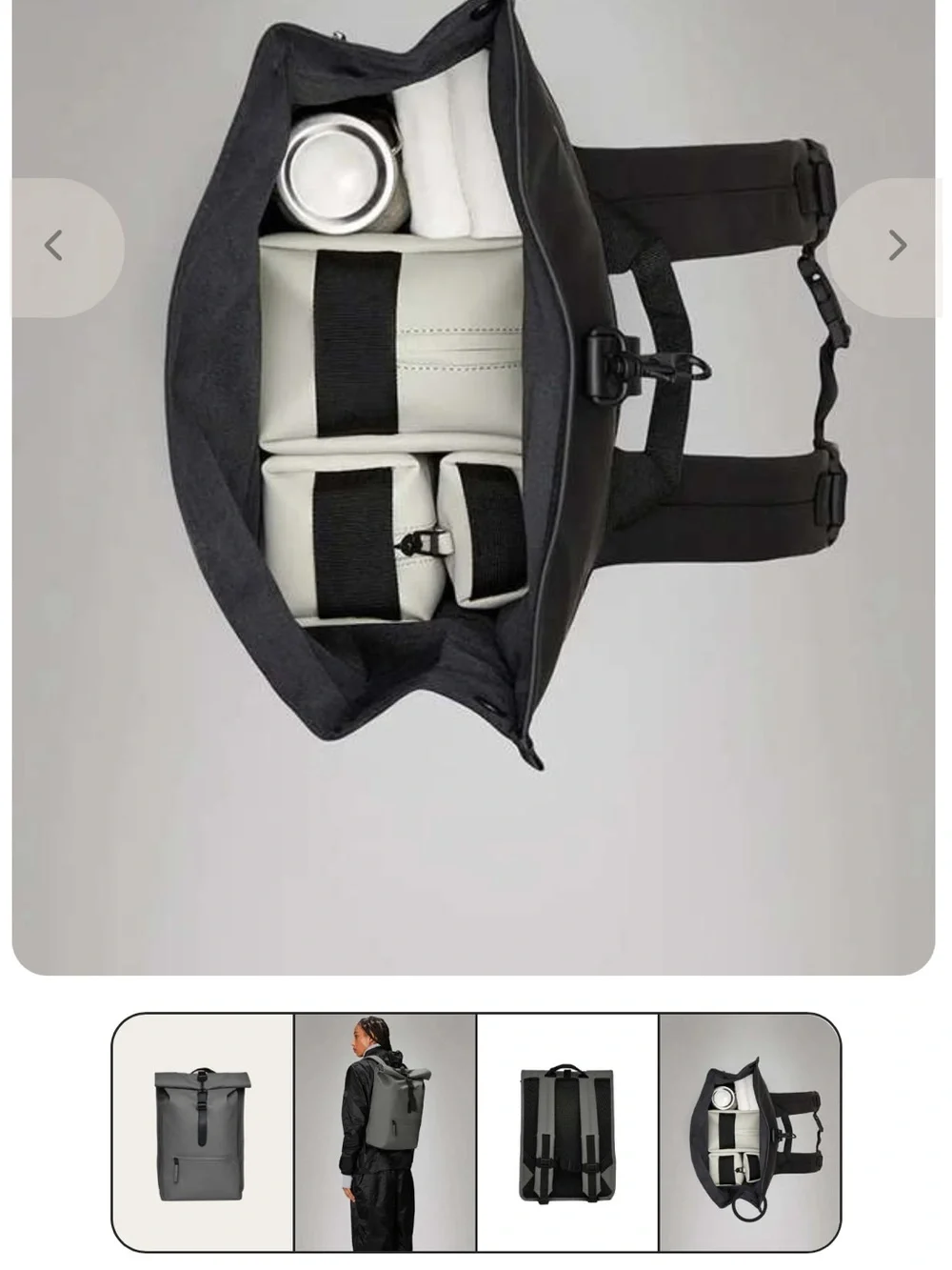 RAINS Rolltop Rucksack W3 Metallic Grey Waterproof Backpack Outdoor NWT Style